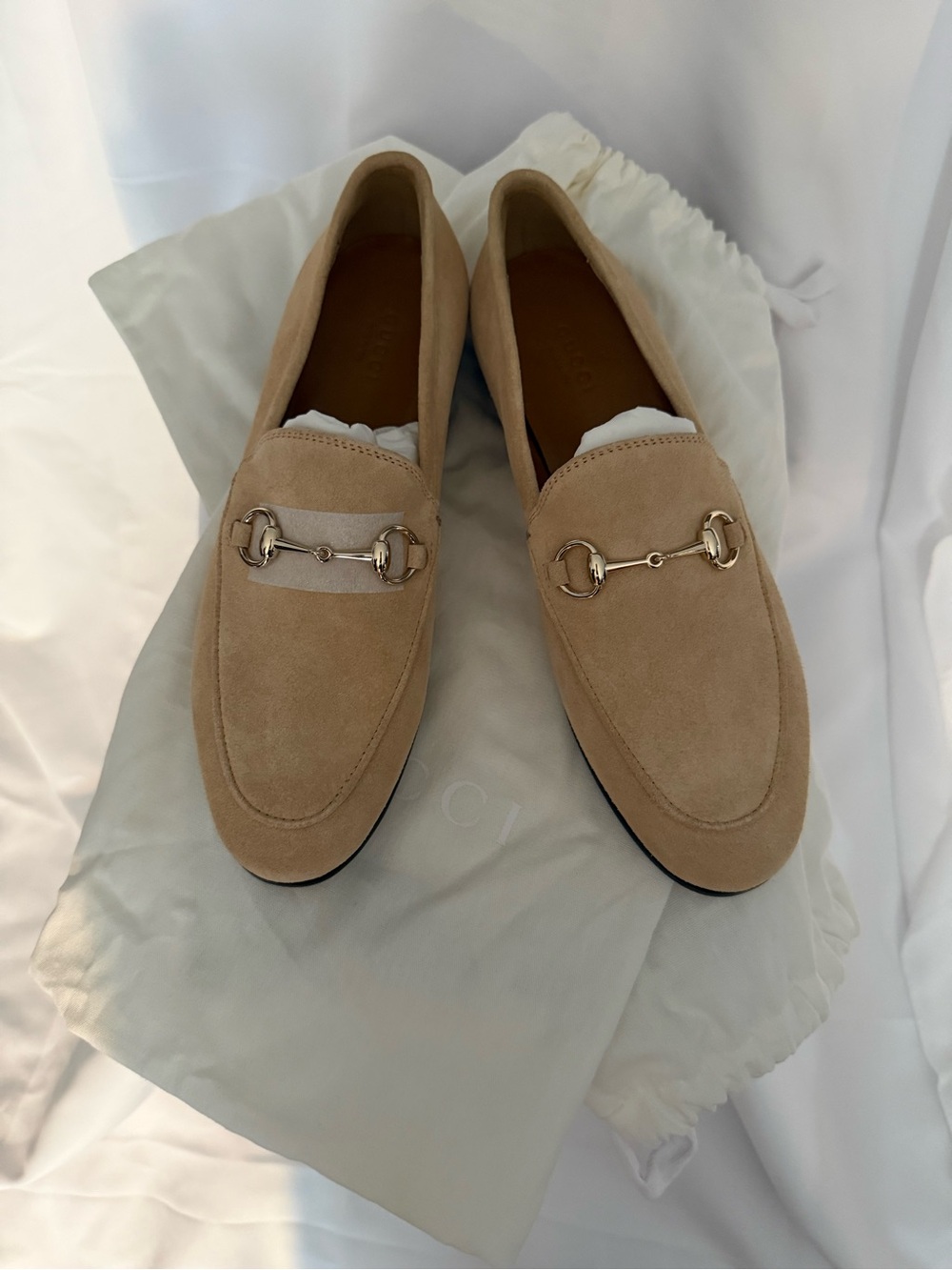 Gucci Beige Suede Horsebit Loafers
